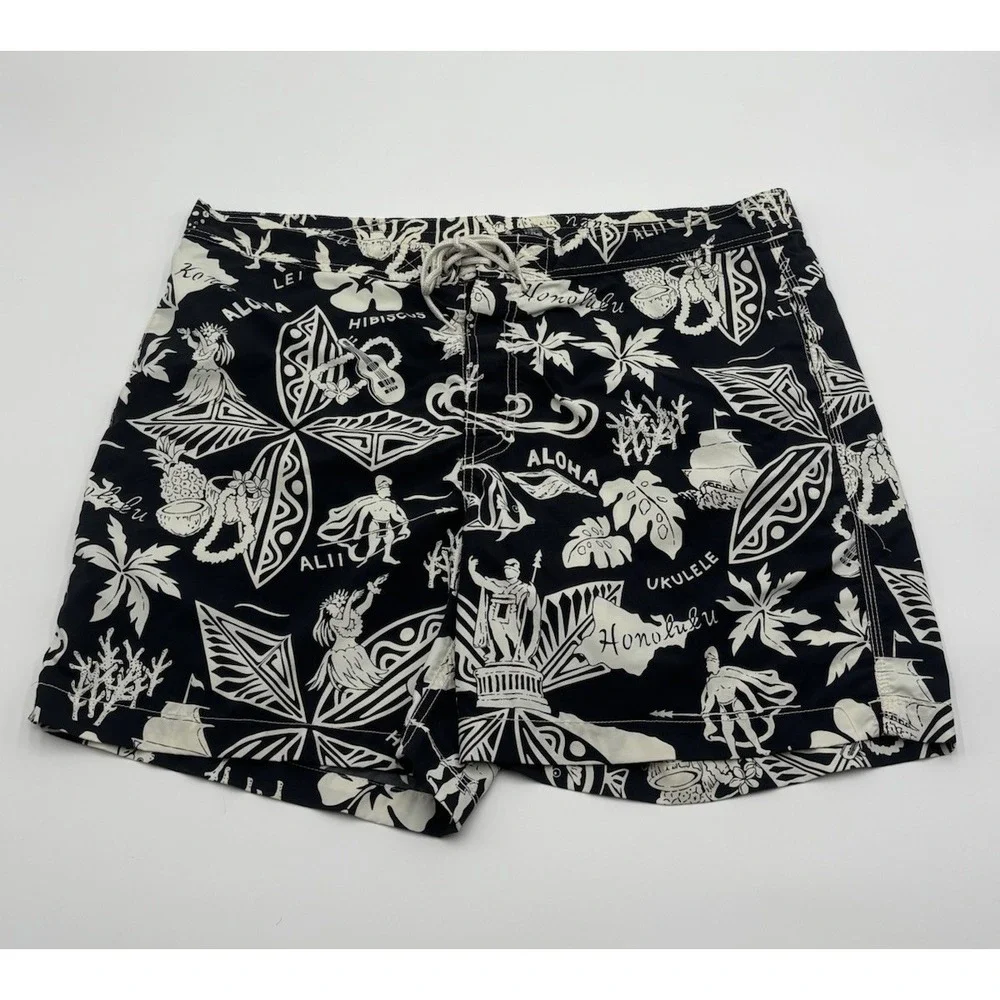 Polo Ralph Lauren Black‎ White Hawaiian Map Swim Trunks Men XL Mesh 6